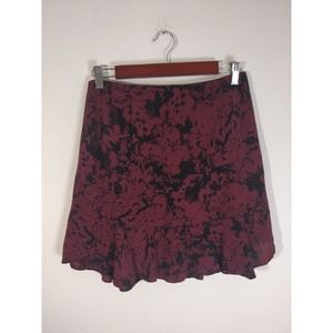 Banana Republic Maroon Burgundy Black Ruffle Flare Mini Skirt Women's Size 2